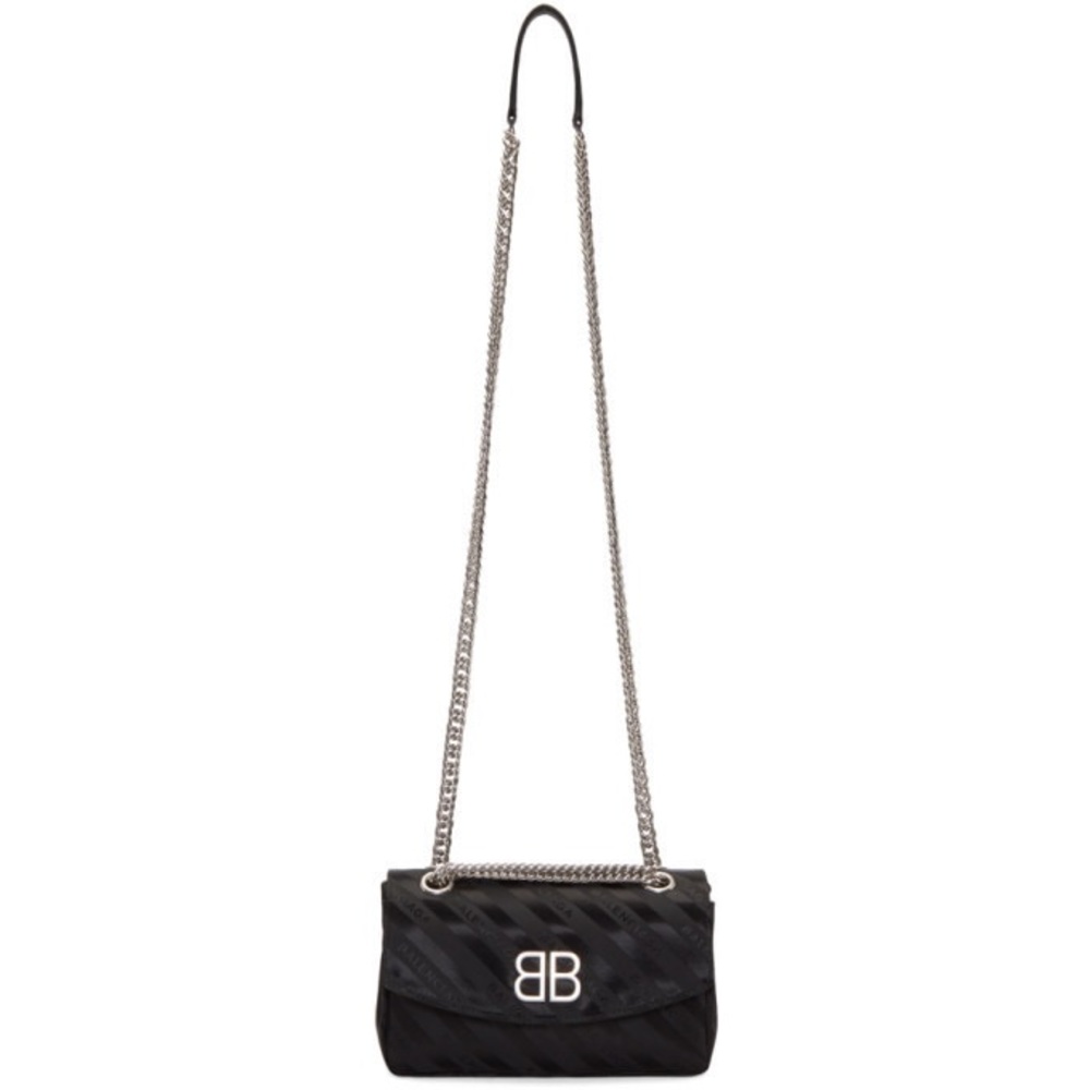 Balenciaga Satin Jacquard BB Round Shoulder Bag Black - Picture 2 of 4